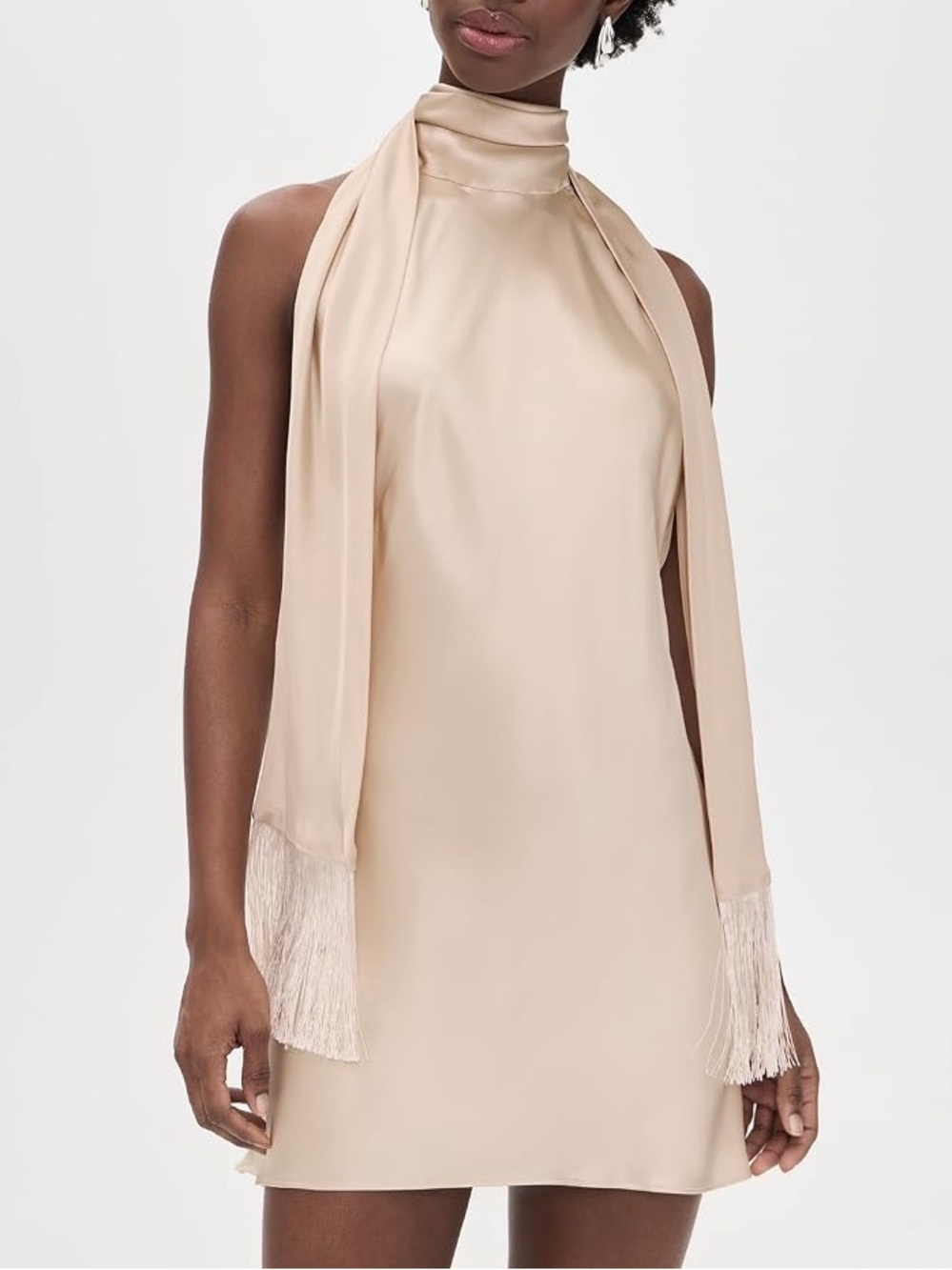 Reformation Helen dress almond Beige Satin Halter Backless Mini Dress NWT